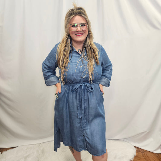 Collard Denim Hi-Lo Dress