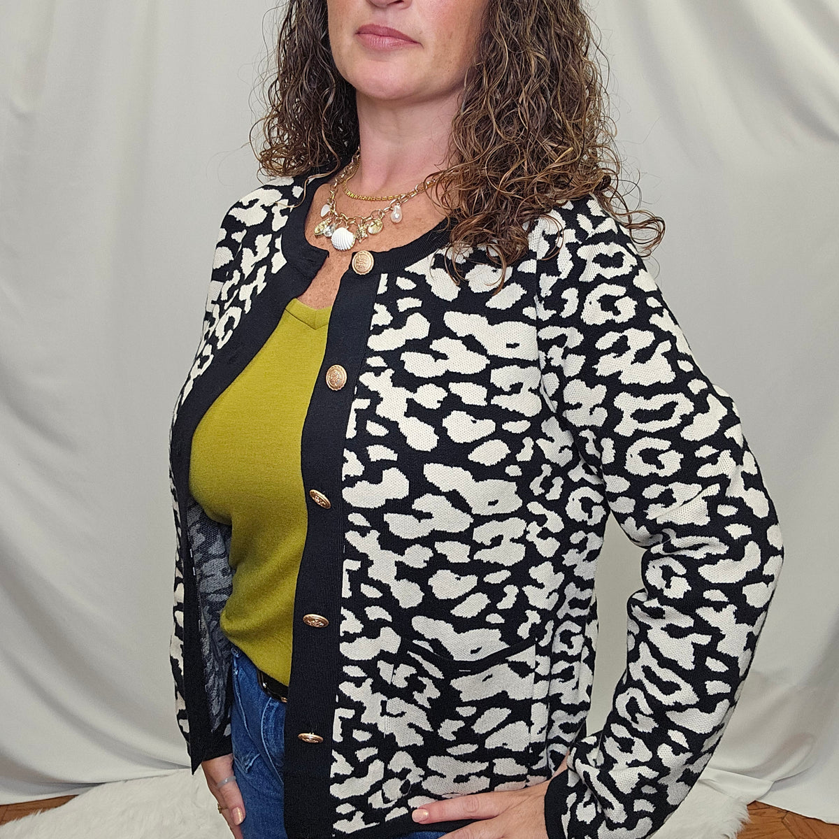 Leopard Cardigan with Button Detail