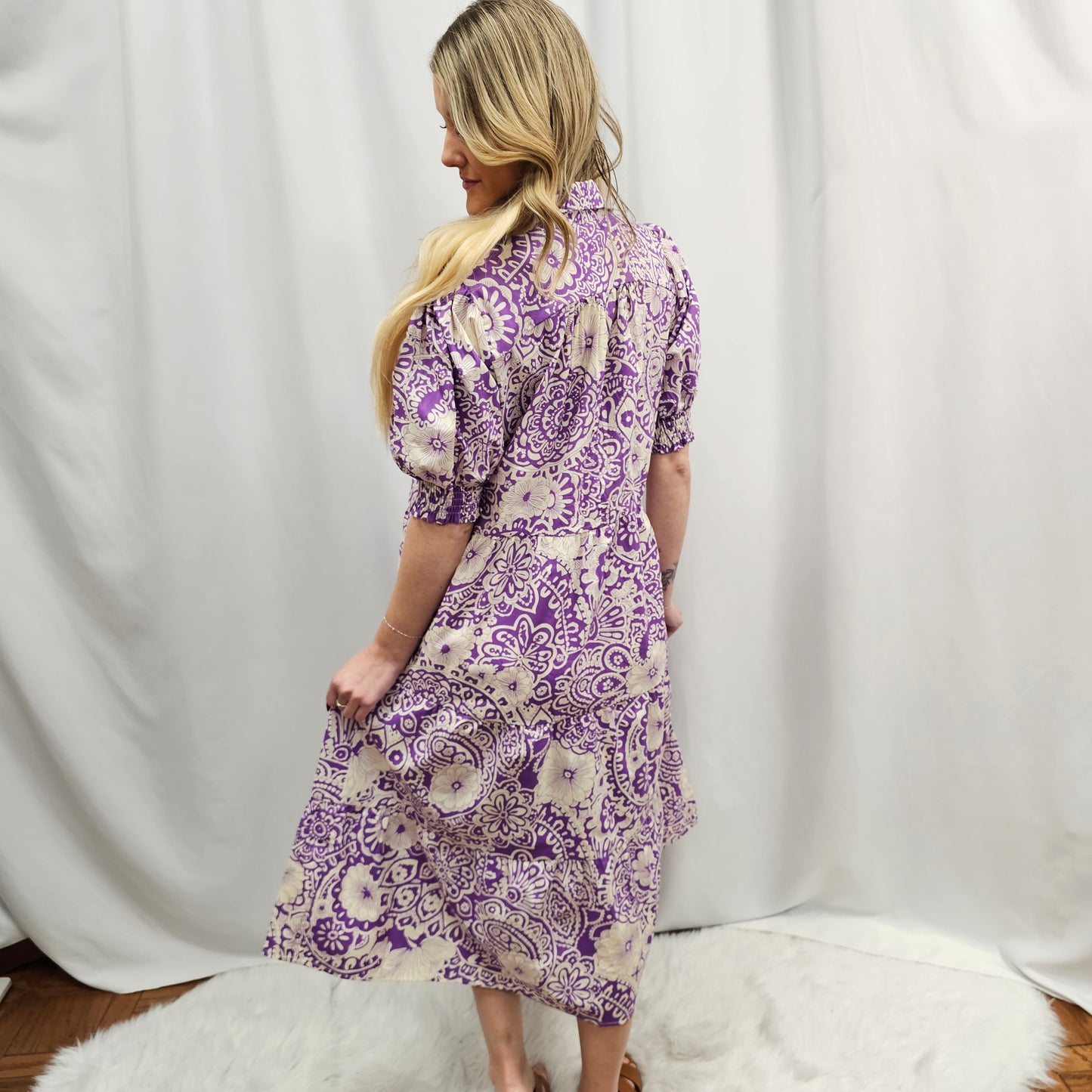 Lavender Vintage Garden Shirt Dress