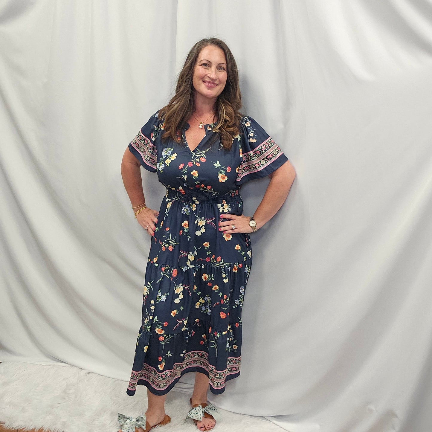 Smocked Waist Maxi Tiered Floral Dress