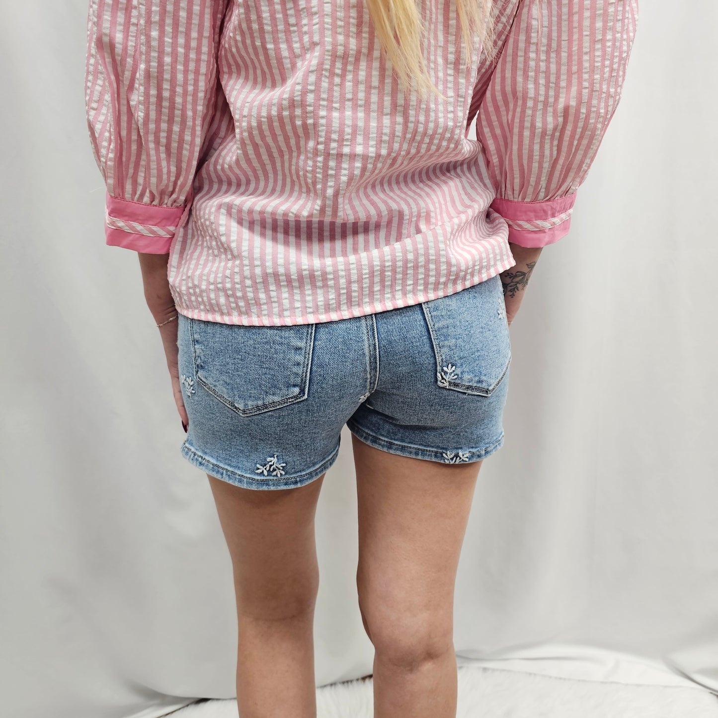 Risen High Rise Shorts With Embroidered Detail
