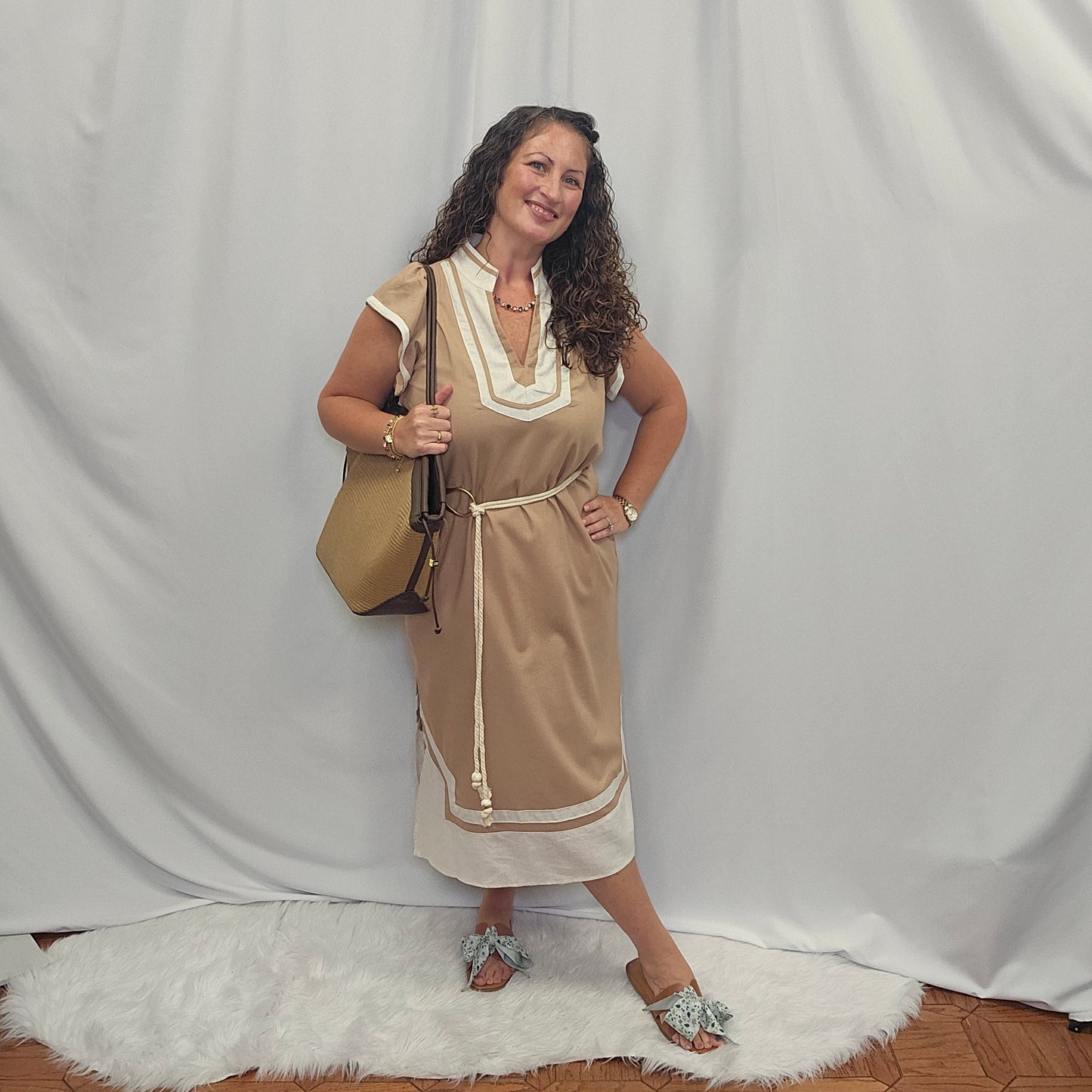 Linen V-neck Midi Dress