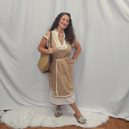 Linen V-neck Midi Dress