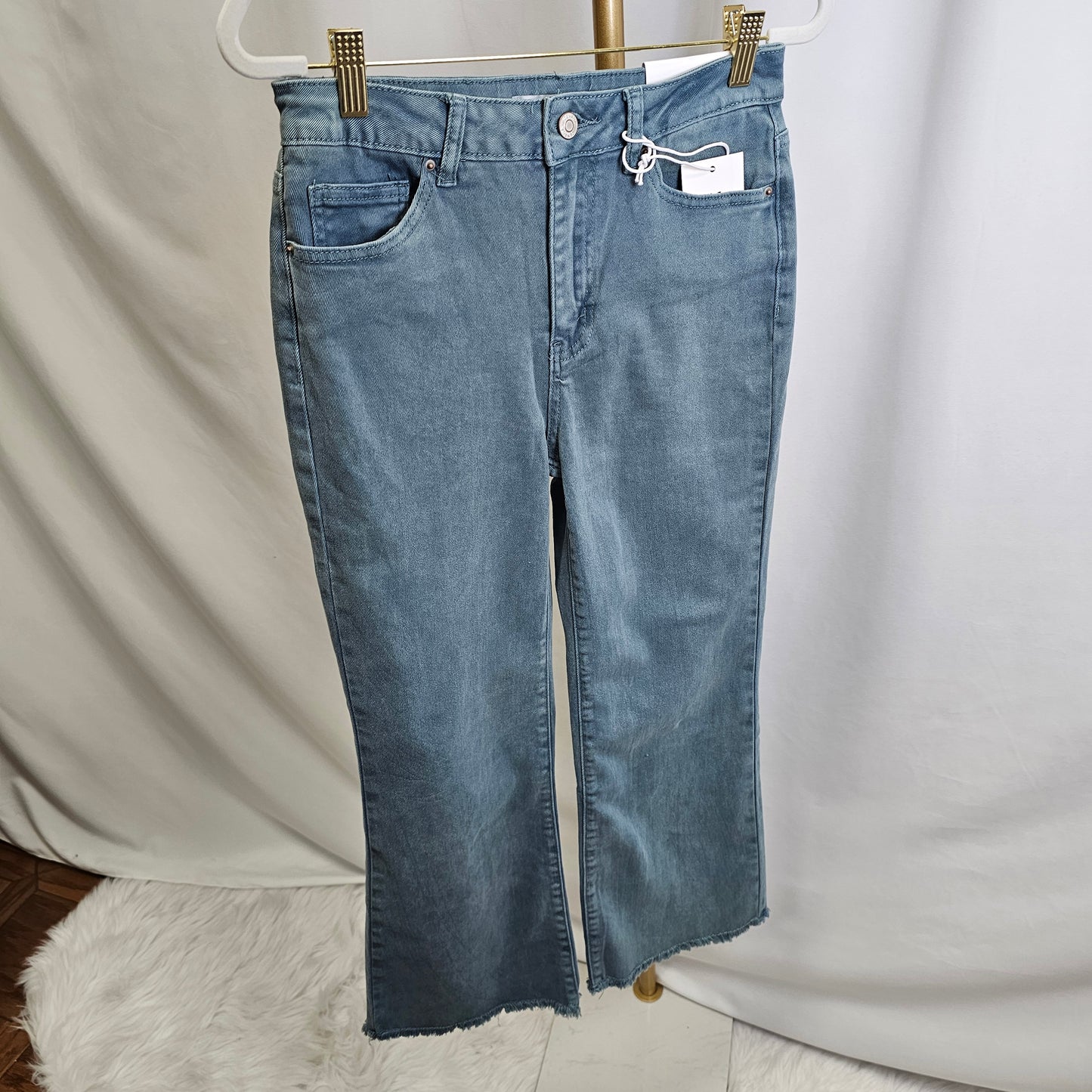 High Waist Frayed Hem Bootcut Pants