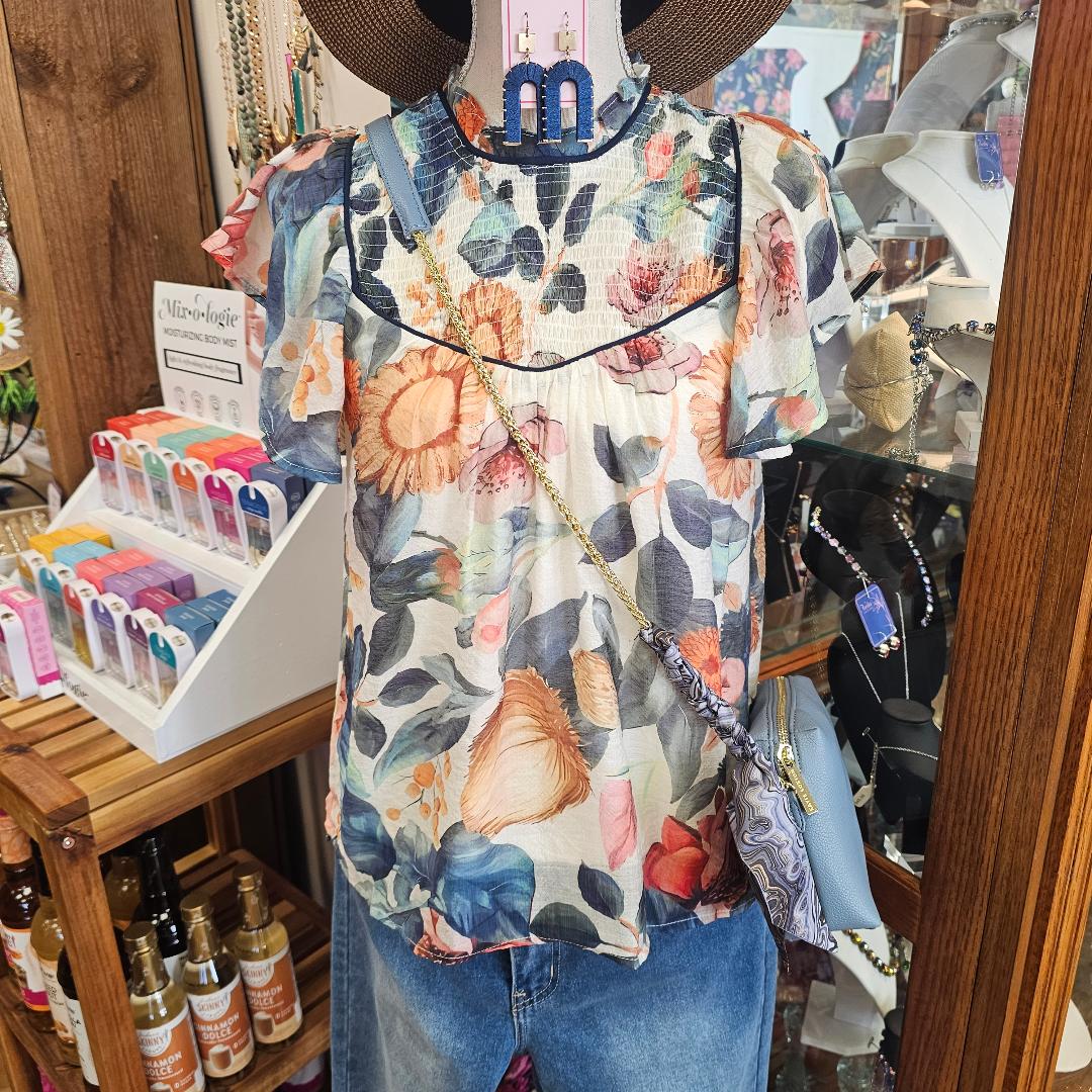 Floral Smocked Neck Blouse