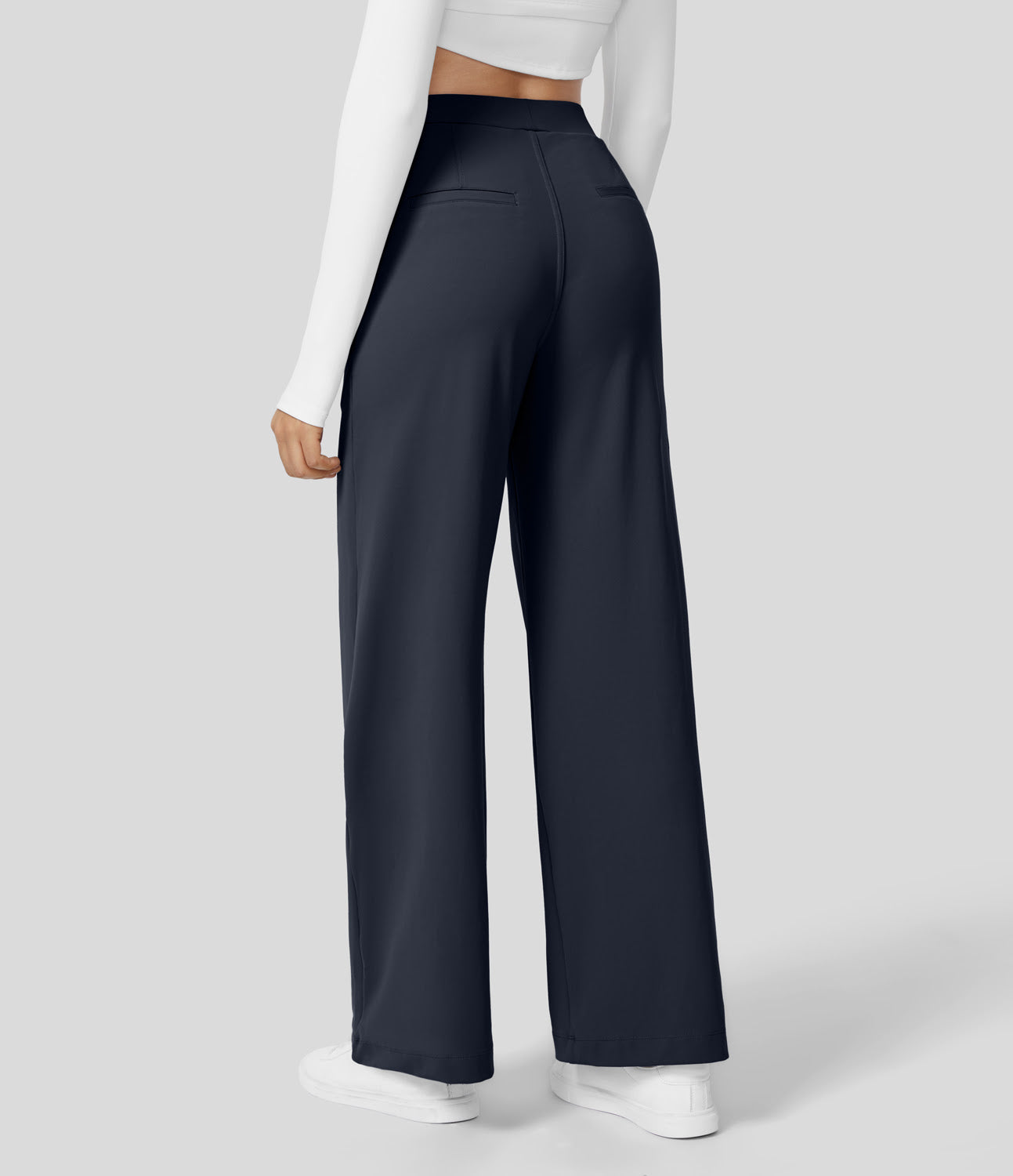 High Waisted Plicated Side Pocket Straight Leg Work Pants