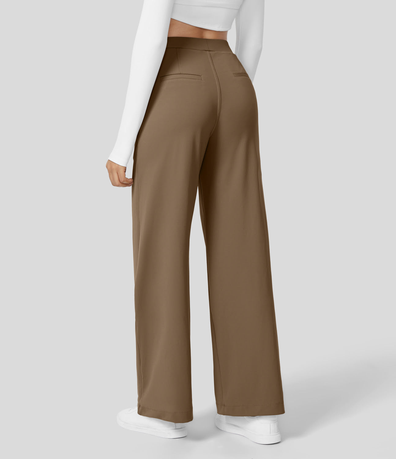 High Waisted Plicated Side Pocket Straight Leg Work Pants